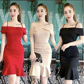 Váy thiết kế chân xòe bèo hở vai