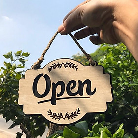 Bảng gỗ trang trí khắc tên 2 mặt Open/Closed treo cửa OC01