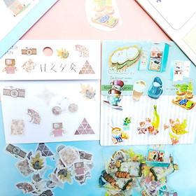 Combo 2 Bộ 32, 40 Sticker Hình Dán Mini Đồ Ăn Thức Uống Cửa Tiệm Và Cửa Tiệm Vui Vẻ