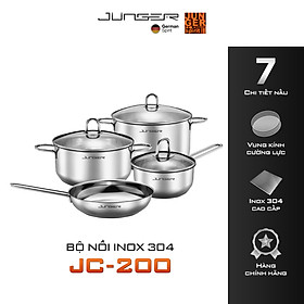 Bộ nồi inox 304 Junger JC-200 7 chi tiết Tay cầm cách nhiệt Hàng Chính Hãng Bảo Hành 12 Tháng