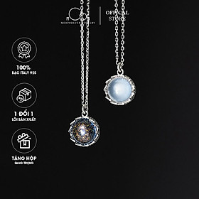 Dây chuyền bạc/ vòng cổ bạc vương miện đá tròn moonstone độc lạ