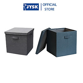 Hộp có nắp JYSK Mala bọc vải polyester xám xanh R33xS33xC33cm