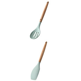 2pcs Silicone Non Stick Kitchen Cooking Utensil Set Wooden Handle