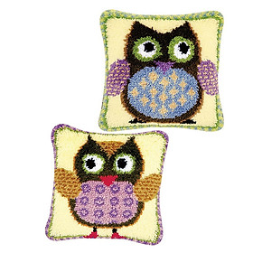 Owl Latch Hook Rug Kit Pillow Case Making for Kids Beginner 43x43cm