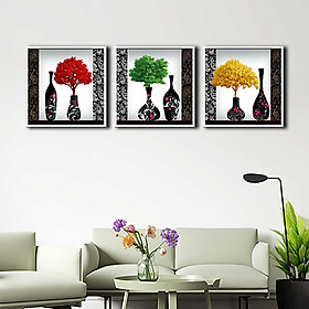 Mua Bộ 3 tranh canvas treo tường Decor Họa tiết bình hoa cách điệu hoa văn - DC186