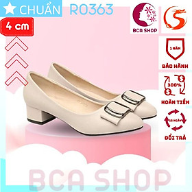 Giày cao gót nữ màu da 4p RO363 ROSATA tại BCASHOP bít mũi, nhấn nơ kim loại vuông, kiểu dáng công sở thanh lịch