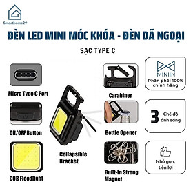 Đèn led mini COB 800 Lumens - Đèn pin siêu sáng có móc khóa đa năng chống nước, sạc usb tiện dụng