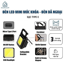 Đèn LED Mini Móc Khóa - Đèn Pin COB - Đèn Pin Dã Ngoại - Sạc USB Tiện Dụng - Hàng Loại 1 - Chính Hãng MINIIN