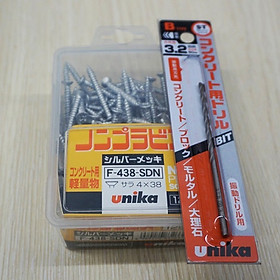 Mua Combo Vít bê tông 4mm đầu bằng F438 & Mũi khoan bê tông 3.2mm đuôi kẹp Unika (Không cần tắc kê nhựa)