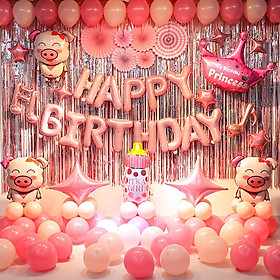 Set Bóng Trang Trí Sinh Nhật Chủ Đề Lợn Hồng Xinh