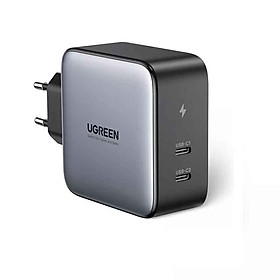 Ugreen 50327 100W 2c chuẩn cắm EU chân tròn Màu Xám Củ sạc nhanh 2 cổng USB type C CD254 20050327 - Hàng chính hãng