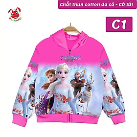 Áo khoác bé gái hình Elsa từ 10-43kg -Thun cotton da cá - Kiến Lửa