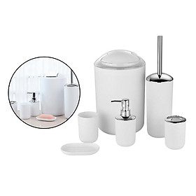 Bathroom Accessories Set,6 Pcs Plastic Gift Set Toothbrush Holder,Toothbrush Cup,Soap Dispenser,Soap Dish,Toilet Brush Holder,Trash Can