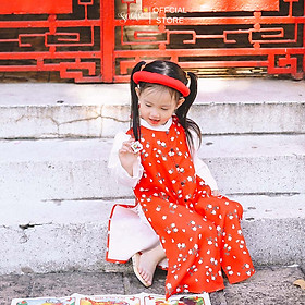 Áo Dài Tết Cách Tân Cho Bé Gái Hoạ Tiết Hoa Nhí  - Áo Dài "Như" - AD002 - SAOLA KIDS CLOTHING