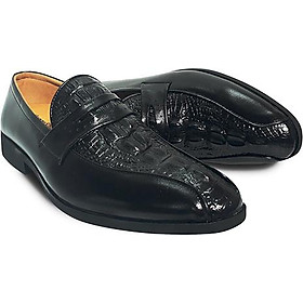 Giày lười nam công sở happyshoes da bò thật vân cá sấu - hs460