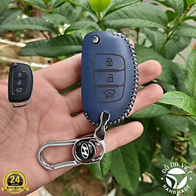 Bao da chìa khóa ô tô Huyndai xe i10 thiếu, accent đời cũ, solati da thật giá tận xưởng bảo hành 2 năm,chỉ lấy bao da - xanh navi