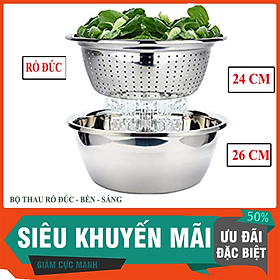 Mua Bộ Thau Rửa Rau Quả Trộn Salad 26cm  Rổ Đúc 24cm Có Lỗ Dày Sáng Đẹp. Thau Inox An Toàn Chất Lượng Cao