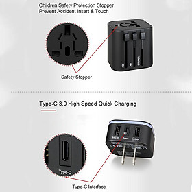 Universal All in One Travel Adapter Retractable Power Converter Type-C & 2 USB