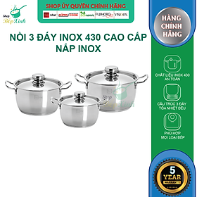 Mua Bộ nồi inox Fivestar 3 chiếc inox 430 nắp inox   3 đáy dùng được bếp từ   hồng ngoại   gas - tặng 1 vá canh