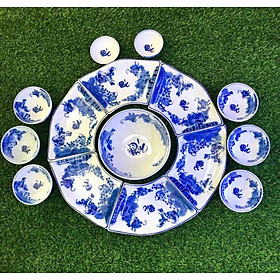 Mua BỘ BÁT ĐĨA MẶT TRỜI CUỐN THƯ MEN LAM VẼ TAY  CHỮ PHÚC 54cm.
