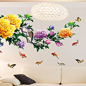 Decal dán tường hoa mẫu đơn 3 mảnh gs8642