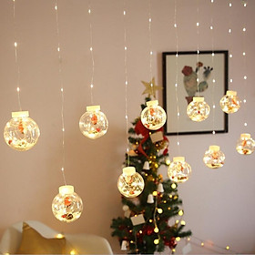 (HOT) Đèn rèm Noel hình bóng đèn tròn chứa ÔNG GIÀ NOEL, TUẦN LỘC, CÂY THÔNG, NGƯỜI TUYẾT trang trí Giáng Sinh NOEL