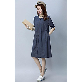 ĐẦM SUÔNG CỔ TRÒN TÚI CHÉO CÀI KHUY XINH XẮN- DS123