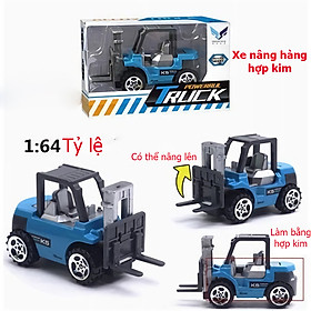 Hình ảnh Đồ chơi mô hình xe nâng hàng mini KAVY NO.8810 kim loại tỷ lệ 1:64 an toàn cho bé có thể trang trí - màu xanh