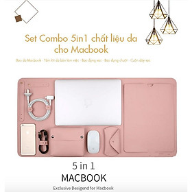 Túi đựng macbook da cao cấp 5 in 1 chất liệu PU chống nước (Màu Hồng) - Skylife