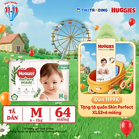 Tã Dán Siêu Cao Cấp Huggies Platinum Naturemade M64 (64 Miếng)