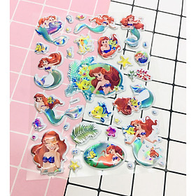 Hình Dán nàng Tiên Cá sticker Nổi 3D set 3 bảng ( 75 miếng ảnh )