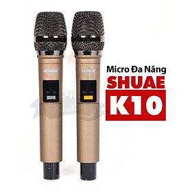 Bộ 2 Micro không dây Shuae K10 - Hút âm tốt, chống hú hiệu quả - Màn hình Led hiển thị tần số - Phù hợp mọi thiết bị - Thiết kế hợp kim chắc chắn, chuyên nghiệp, sang trọng - Hàng nhập khẩu