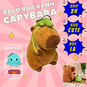 Thú nhồi bông Capybara đeo balo rùa xanh êm mịn dễ thương cao cấp - Size từ 25cm đến 35cm - Quà tặng gấu bông Capybara nhồi bông dễ thương - Gối ôm mềm mịn cho bé - Capybara - 35Cm