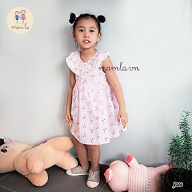 Đầm hồng nhạt cổ nhún ren họa tiết ly cocktail | 2Y-6Y