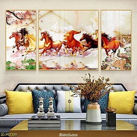 Mua Tranh Canvas Bộ 3 Bức Phong Thủy - Tranh Đàn Ngựa Phi Dũng Mãnh Cao Cấp