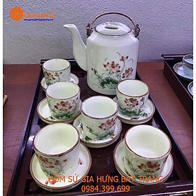 Mua Bộ ấm tích men kem vẽ sen hồng gốm Bát Tràng