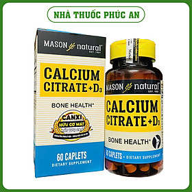 Viên uống bổ sung Canxi hữu cơ + Vitamin D3 cho bà bầu Mason Natural Calcium Citrate + D3 Mỹ 60 viên