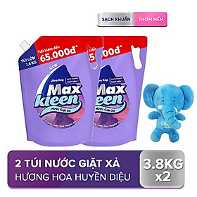 Combo 2 túi nước giặt xả Maxkleen Hương Huyền Diệu 3.8kg/túi Tặng Voi Bông (Giao màu ngẫu nhiên)