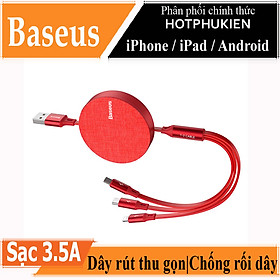 Dây cáp sạc nhanh 3.5A dây rút 3 đầu iPhone / Type-C / MicroUS hiệu Baseus Fabric bề mặt phủ nhung (sạc nhanh 3.5A, sạc cùng lúc 3 thiết bị, dây cáp thu gọn, chip sạc thông minh) - hàng nhập khẩu