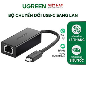 Mua Bộ chuyển đổi USB Type C san LAN 10/100 Mbps Ethernet - dài 40CM - UGREEN 30287 (màu đen) hàng chính hãng