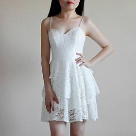 Đầm ren tầng xòe đẹp màu trắng
