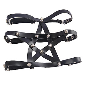 Adjustable Pentagram Elastic PU Leather Leg Harness Garter Belt Punk Gothic Rivet Stud Thigh Ring Garter