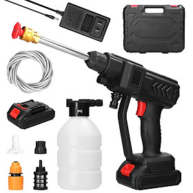 Cordless Car Washer 21V Household Electric High Pressure Wash Tool Automobile Cleaning Machine with 2pcs Rechargeable Battery Foam Bottle for Car Washing Watering Floor Cleaning