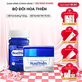 Bộ Đôi Trong Uống Ngoài Thoa Cân Bằng Nội Tiết, Dưỡng Trắng Sáng Da Viên Uống Hoa Thiên & Kem Dưỡng Trắng Da Hoa Thiên