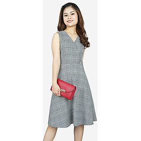 Đầm xòe sát nách caro ghi đen DDC2462CRGH1