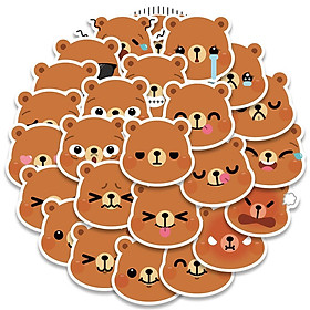 Sticker gấu nâu emotion chibi hoạt hình cute trang trí mũ bảo hiểm, guitar, ukulele, điện thoại, sổ tay, laptop-mẫu S83