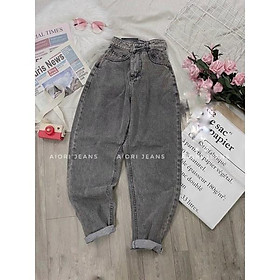 Quần Jean Nữ Aiori Fashion Baggy Lưng Cao Trơn Màu Xám Jean Bò Cạp Cao Lai Tua Phong Cách Thời Trang Hàn Quốc_Mã B020 - XS