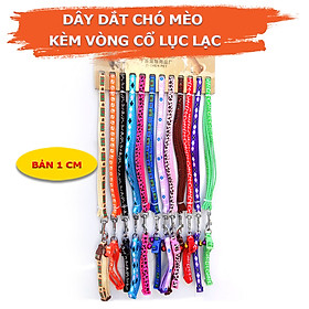 Dây Dắt Chó Mèo Kèm Vòng Cổ Lục Lạc, Họa Tiết Xinh Xắn Bản 1cm