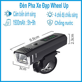 Đèn pha xe đạp siêu sáng cảm biến thông minh, chống nước, tự động điều chỉnh độ sáng theo môi trường, sạc usb, nhỏ gọn, dễ dàng lắp đặt, pin từ 4-8 tiếng, thương hiệu Wheel Up - Hàng chính hãng