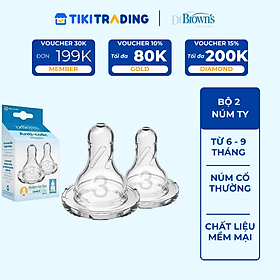 Bộ 2 núm ti Dr.Brown's bình sữa cổ thường Số 3 (6 - 9 tháng)